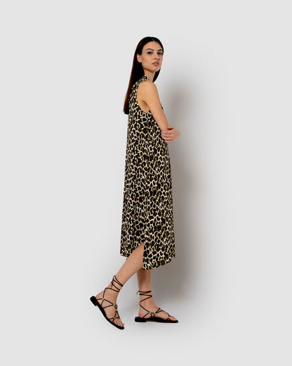 Vestido midi bambula detalles plisados miami marrón