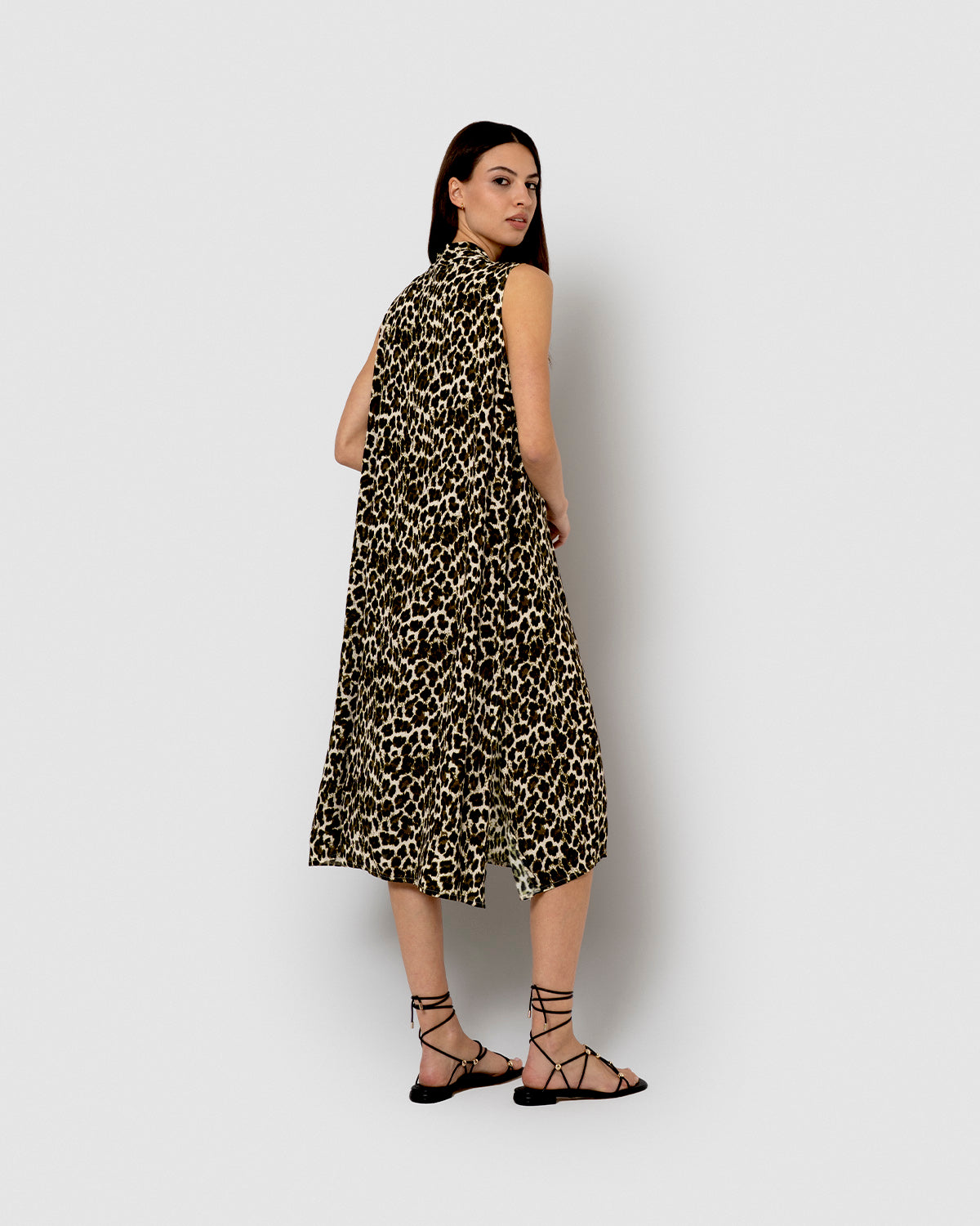 Vestido midi bambula detalles plisados miami marrón