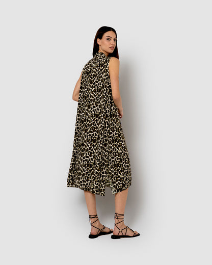 Vestido midi bambula detalles plisados miami marrón