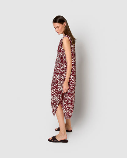 Vestido midi bambula detalles plisados miquela burdeos