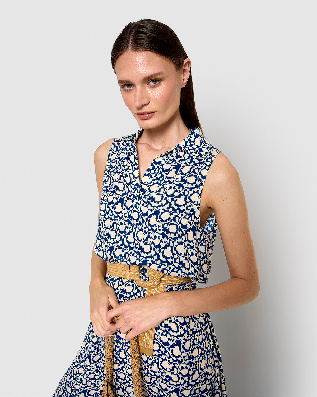 Vestido corto bambula detalles plisado telma azul marino