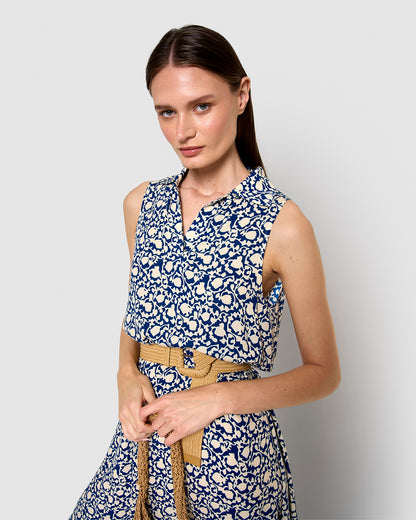 Vestido corto bambula detalles plisado telma azul marino