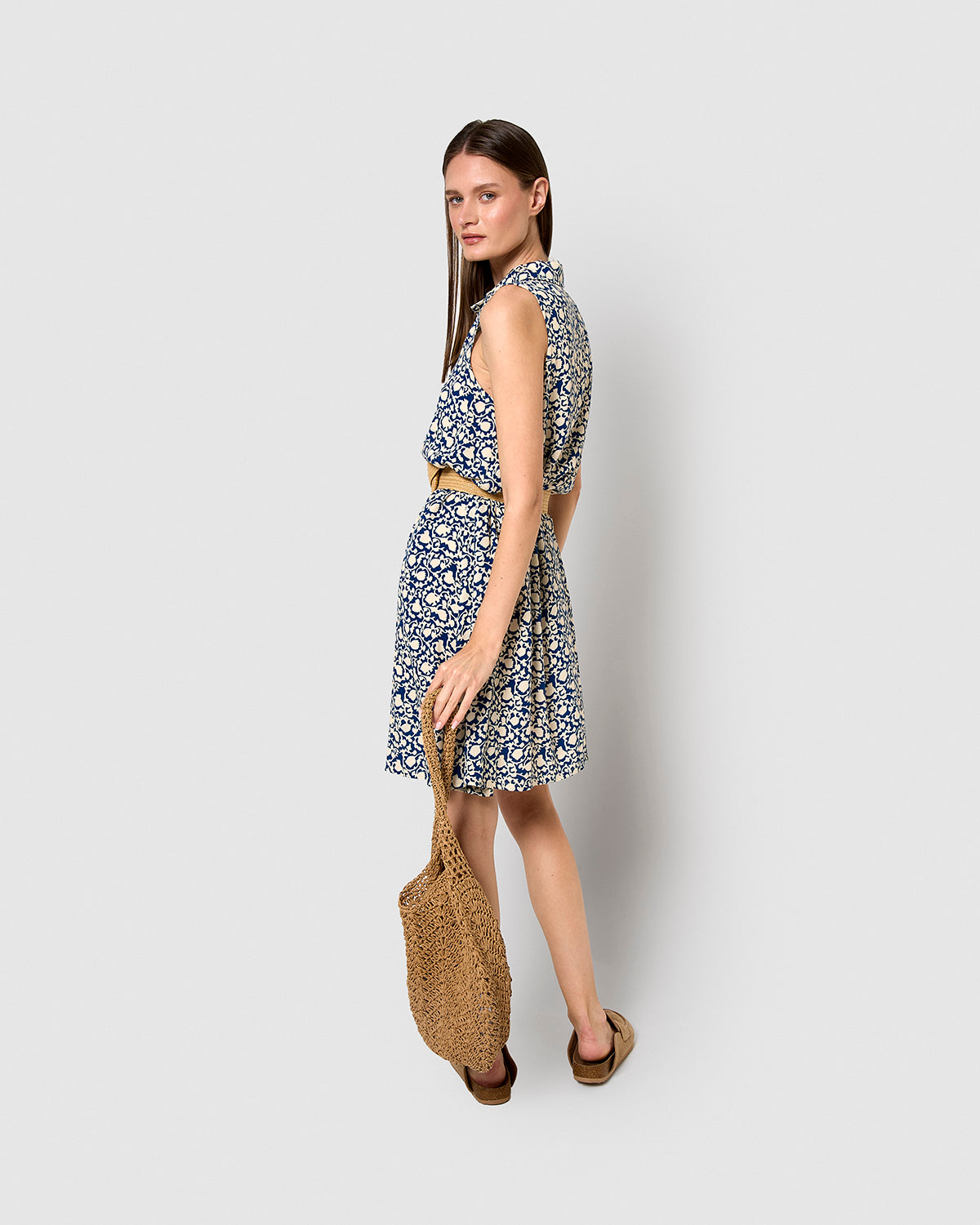 Vestido corto bambula detalles plisado telma azul marino