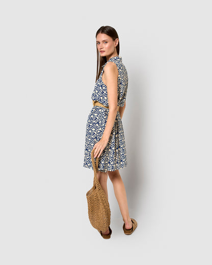 Vestido corto bambula detalles plisado telma azul marino