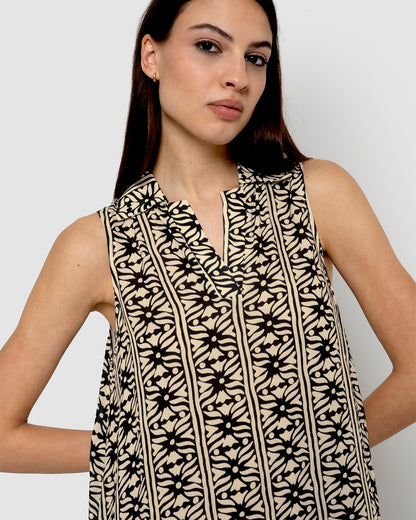 Vestido corto bambula detalles plisados nito negro