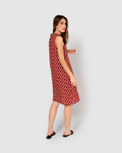 Vestido corto bambula detalles plisados cartagena burdeos