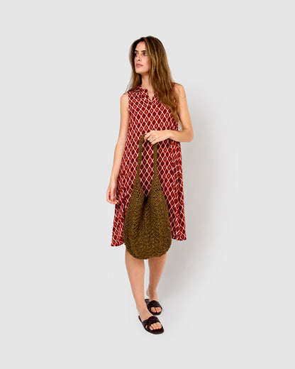 Vestido corto bambula detalles plisados cartagena burdeos