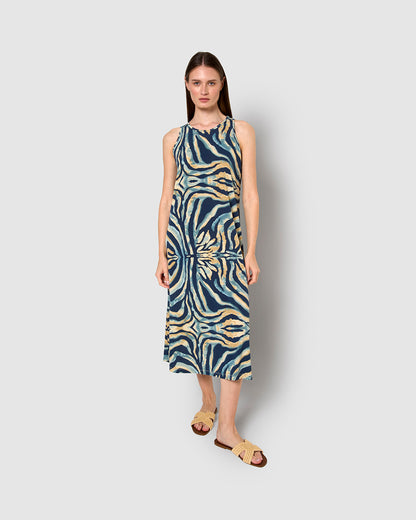 Vestido largo tirantes crepe prana azul marino