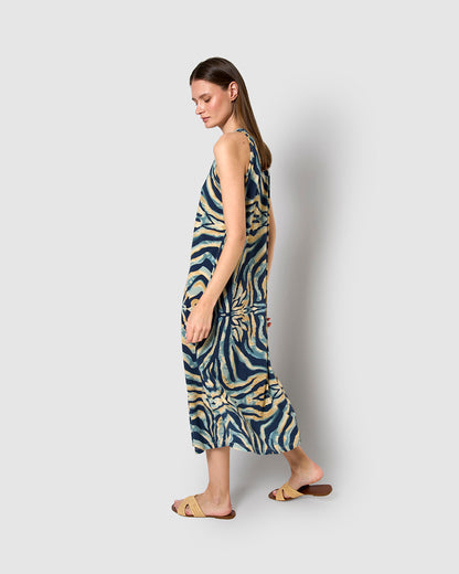 Vestido largo tirantes crepe prana azul marino
