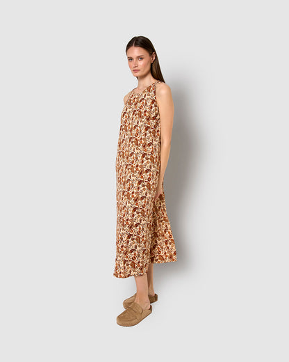 Vestido largo tirantes crepe meera burdeos