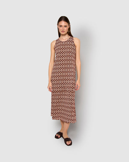 Vestido largo tirantes crepe tara burdeos