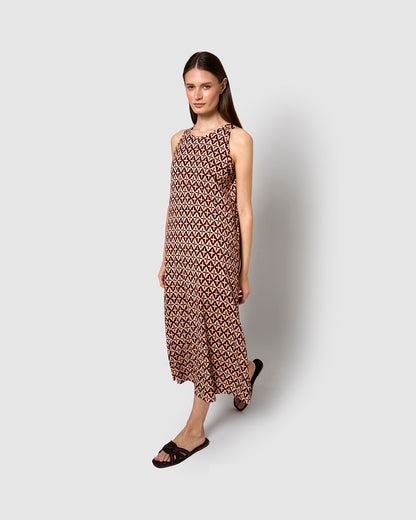 Vestido largo tirantes crepe tara burdeos