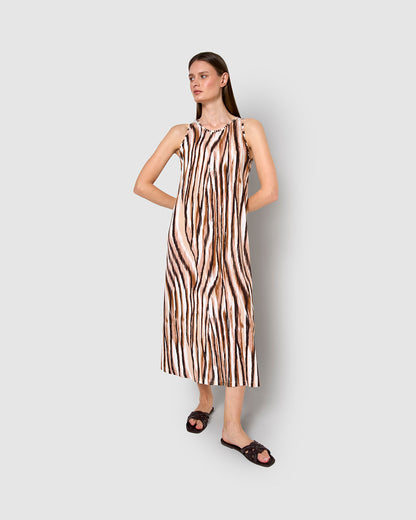 Vestido largo tirantes crepe avira marrón