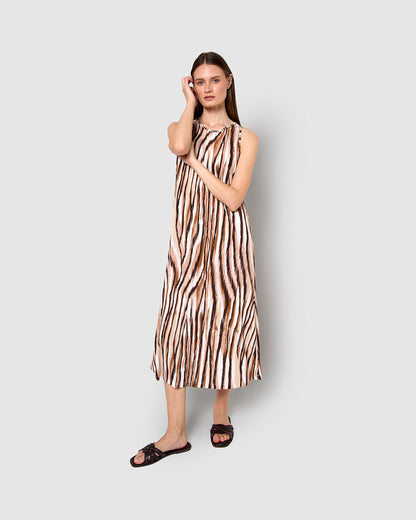 Vestido largo tirantes crepe avira marrón