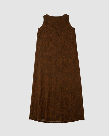 Vestido largo tirantes crepe cempaka marrón