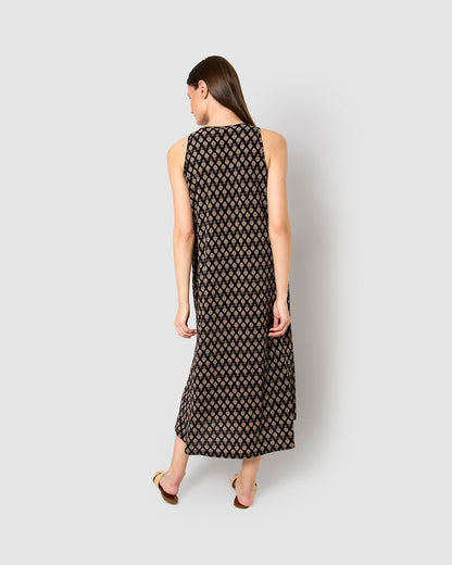 Vestido largo tirantes crepe kamala negro