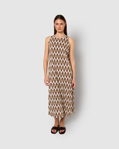 Vestido largo tirantes crepe suede ocre