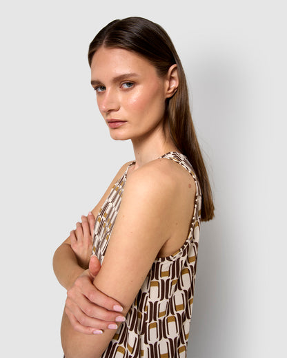 Vestido largo tirantes crepe suede ocre