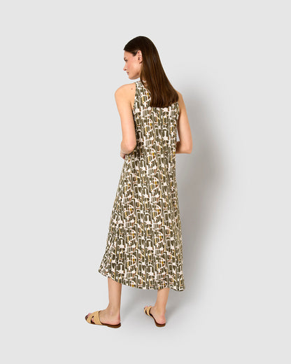 Vestido largo tirantes crepe vanya verde cacería