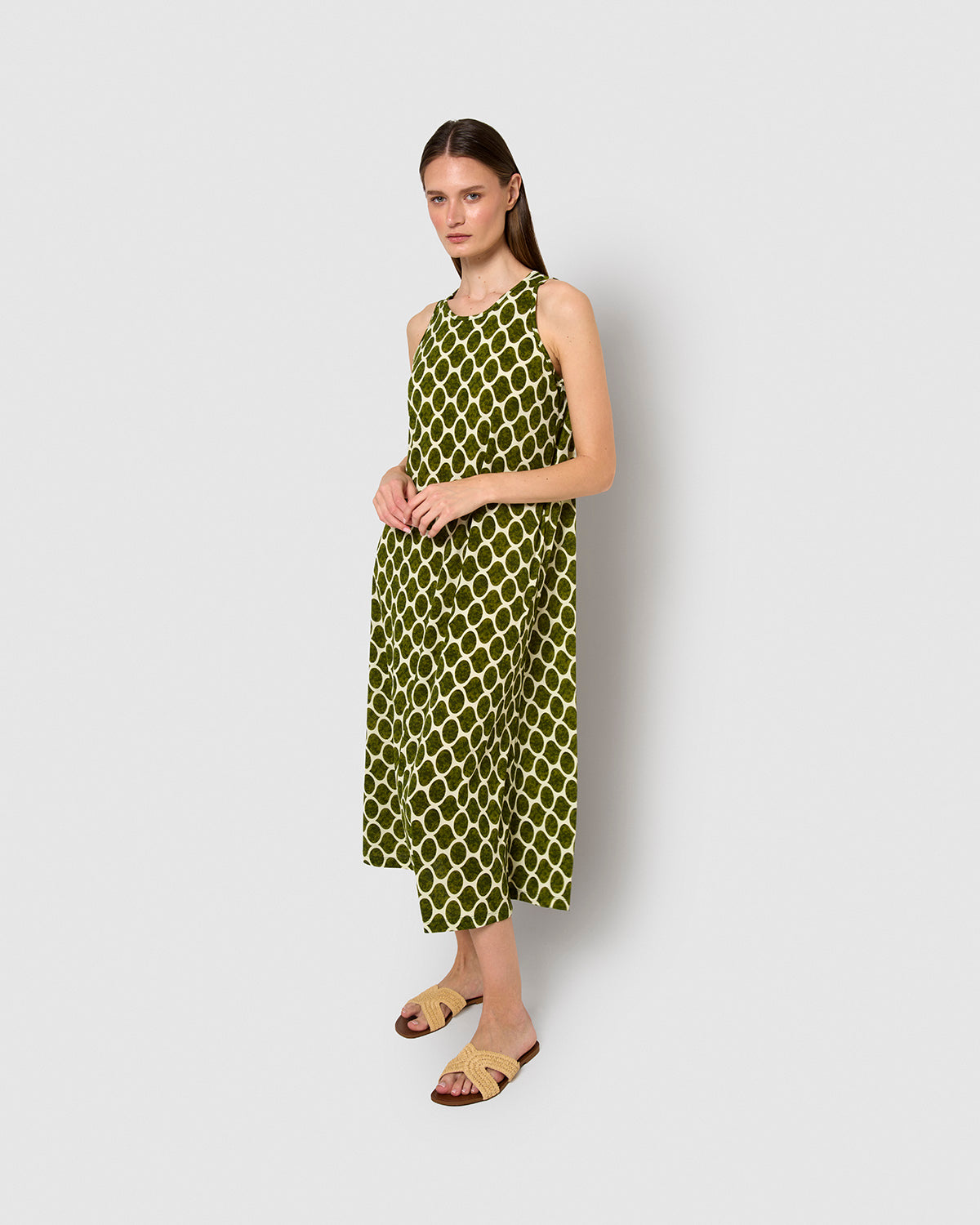 Vestido largo tirantes crepe bulan verde