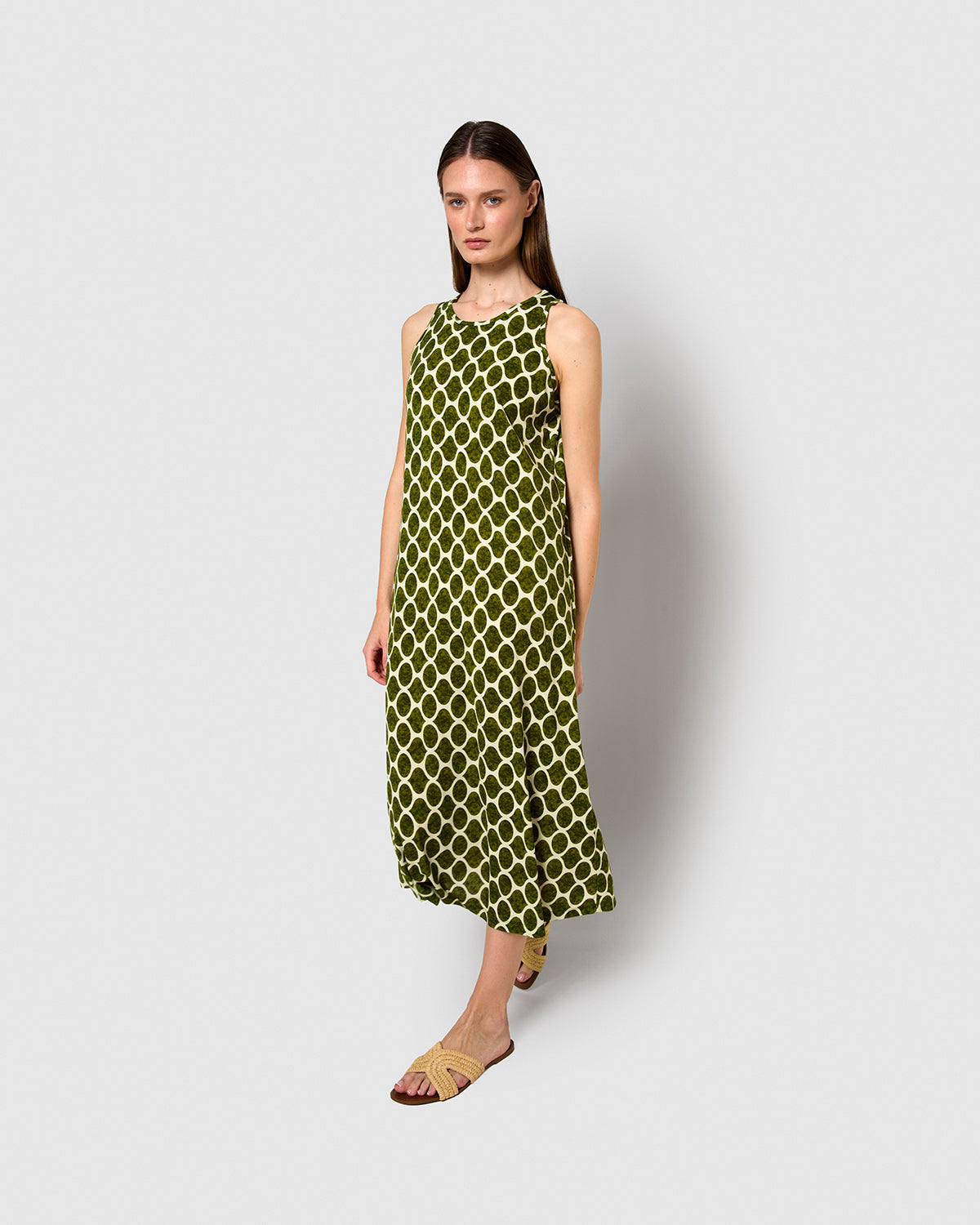 Vestido largo tirantes crepe bulan verde