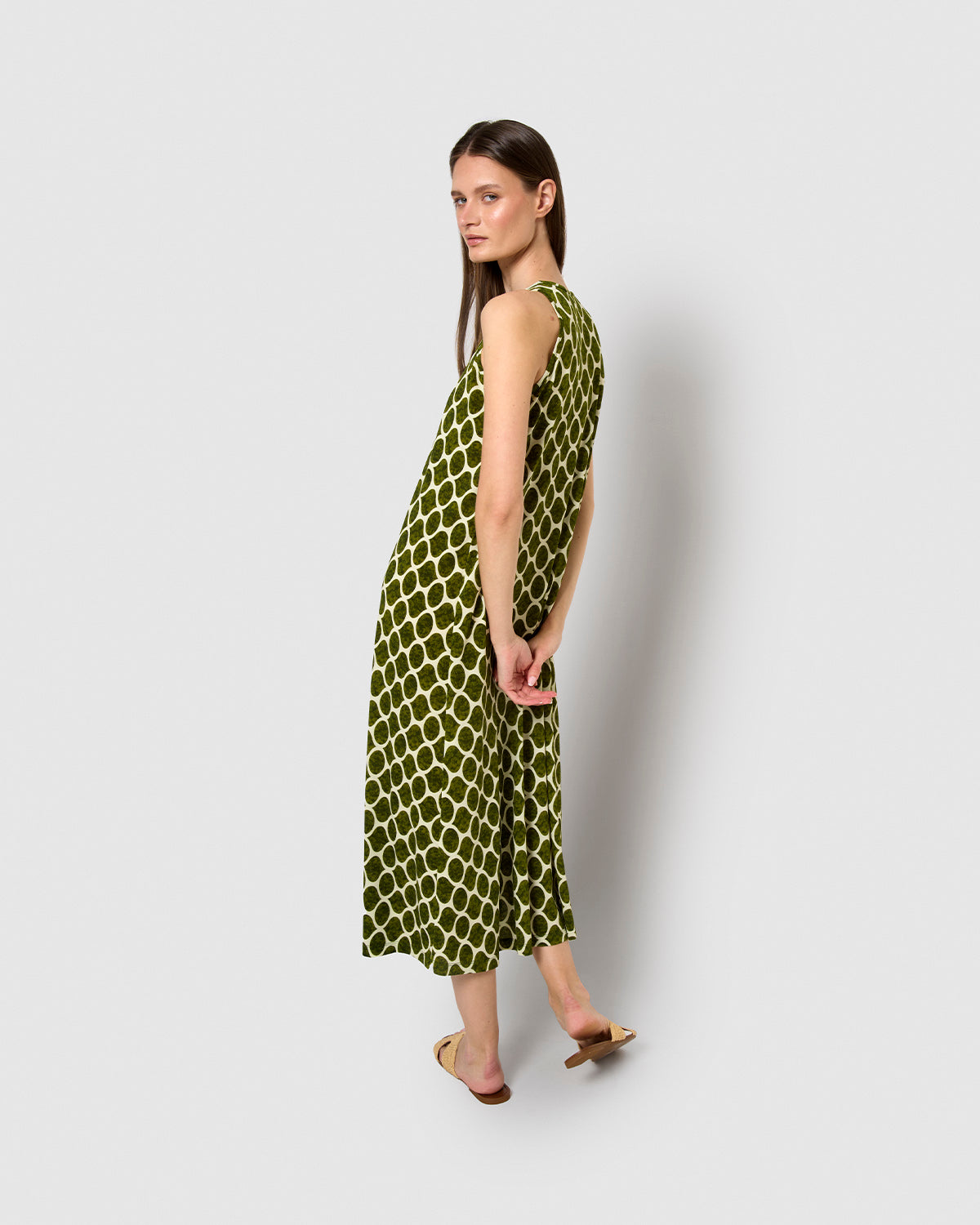 Vestido largo tirantes crepe bulan verde