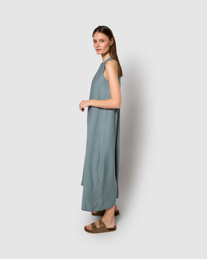 Vestido largo sin mangas fluido índigo