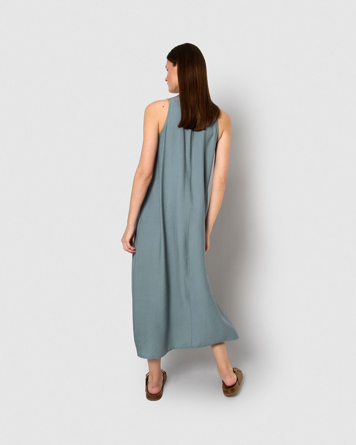 Vestido largo sin mangas fluido índigo
