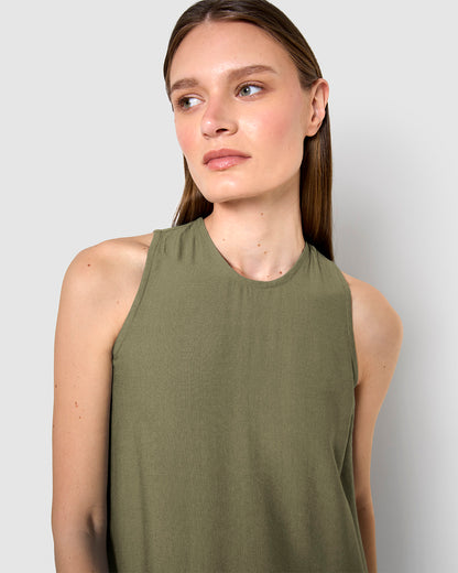 robe maxi verte fluide sans manches