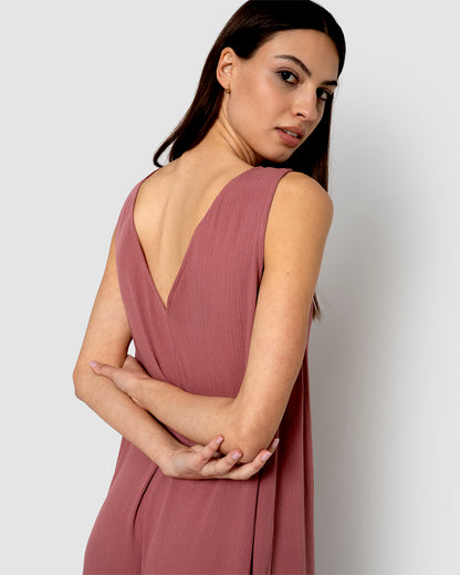 Mono largo bambula detalles plisados rosa