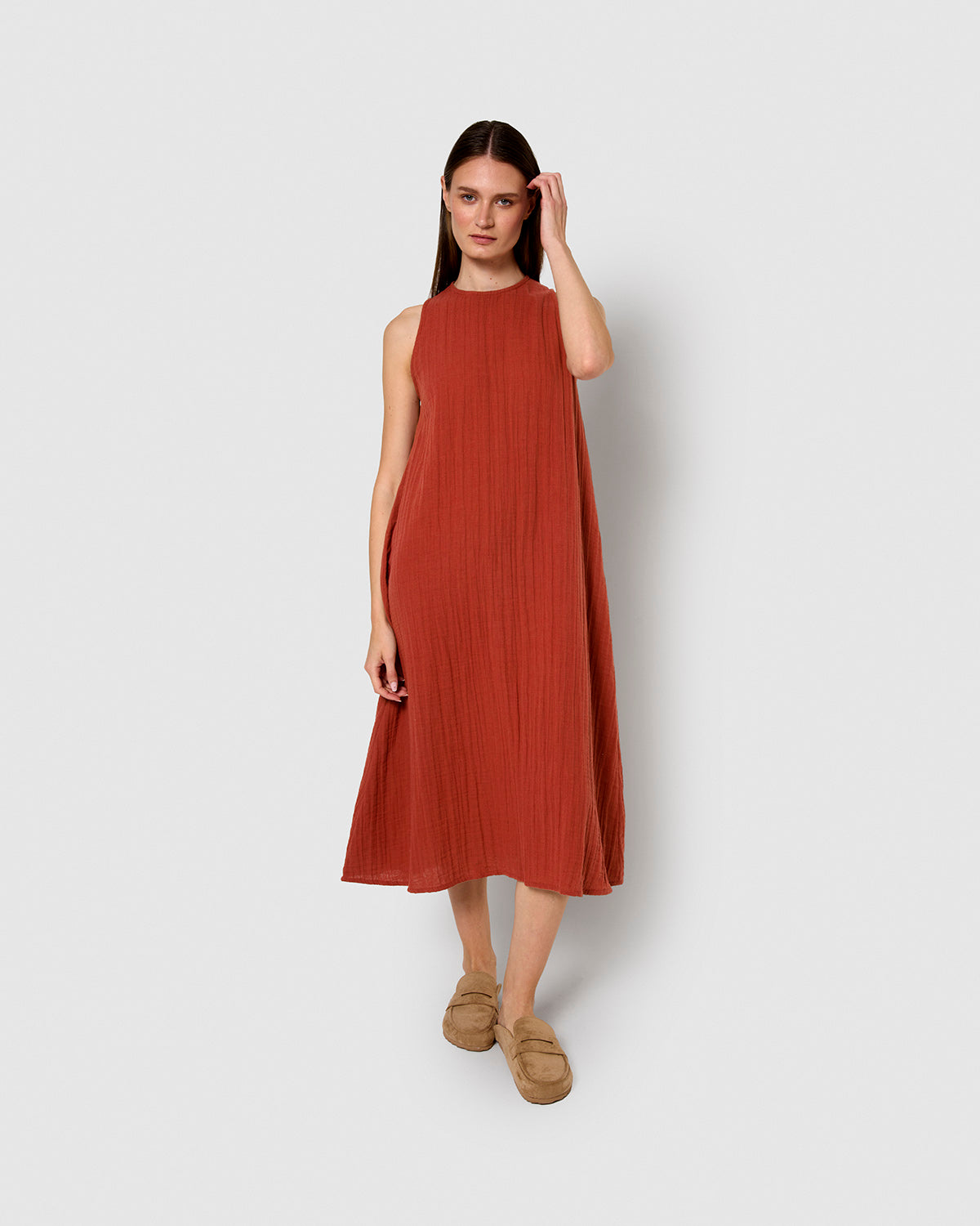 Vestido largo tirantes muselina caldera