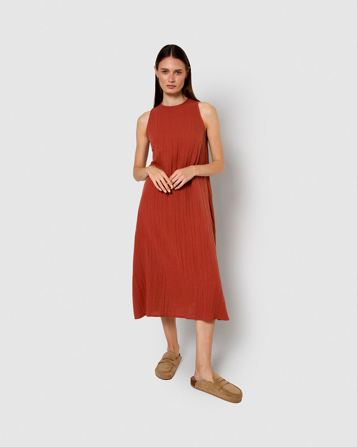 Vestido largo tirantes muselina caldera