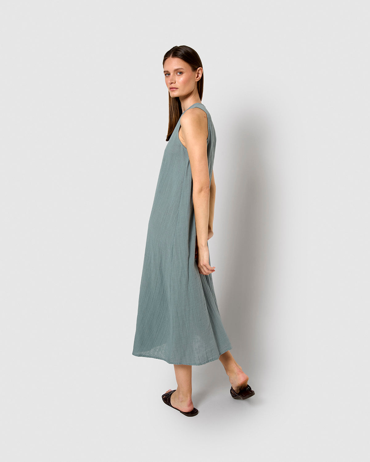 Vestido largo tirantes muselina índigo