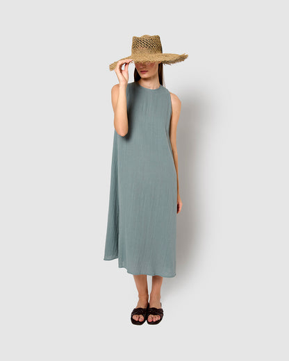 Vestido largo tirantes muselina índigo