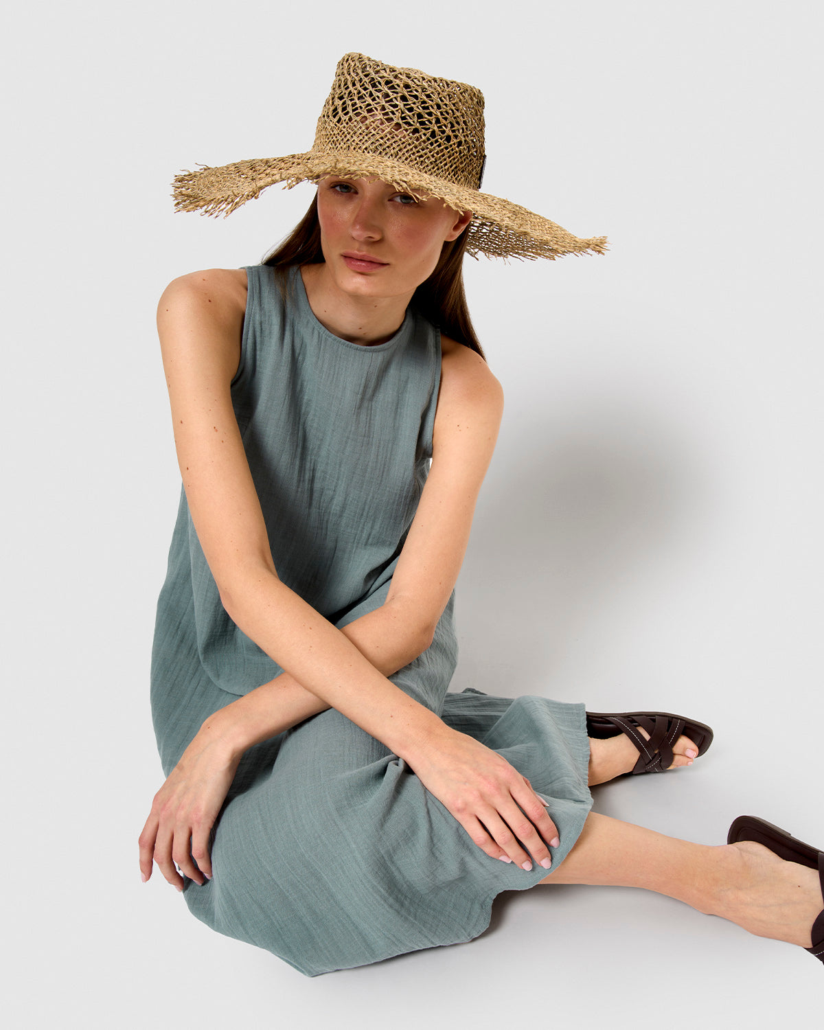 Vestido largo tirantes muselina índigo
