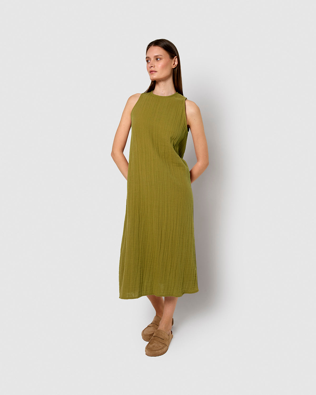 Vestido largo tirantes muselina limón