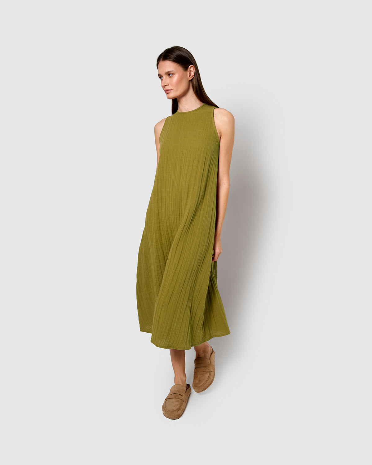 Vestido largo tirantes muselina limón