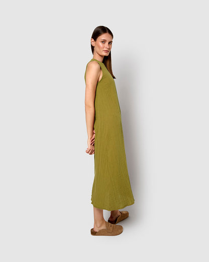 Vestido largo tirantes muselina limón