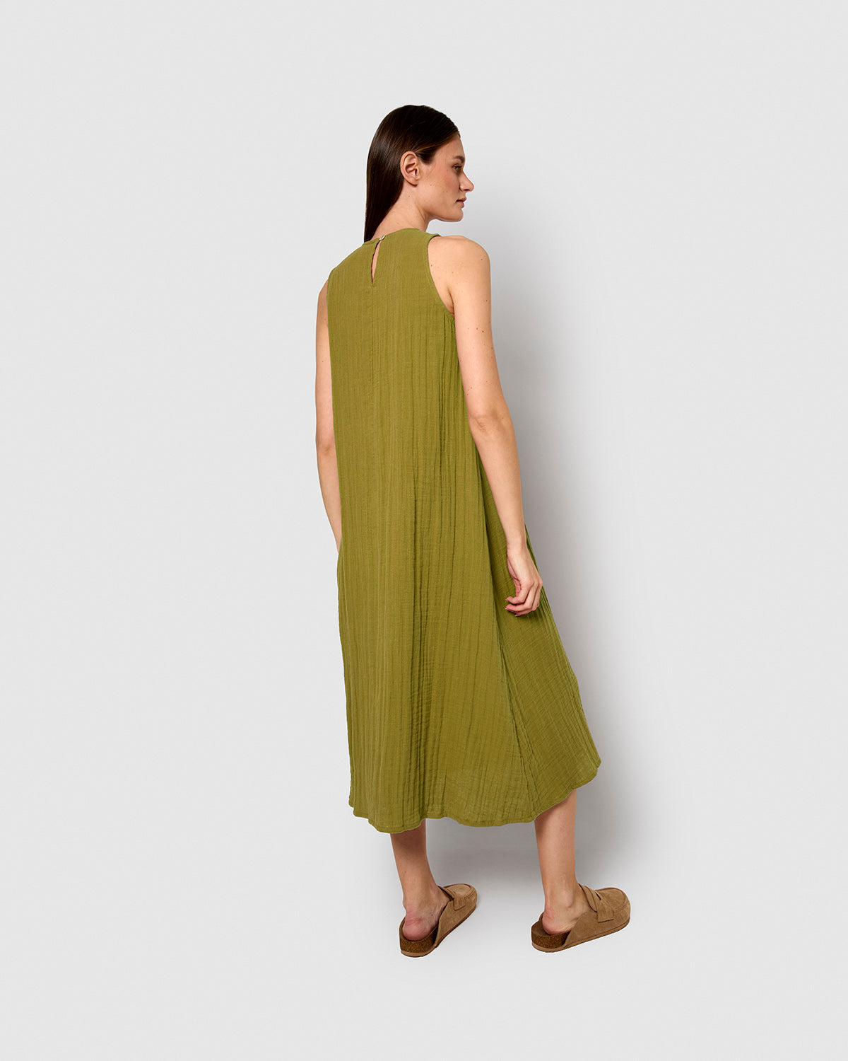 Vestido largo tirantes muselina limón