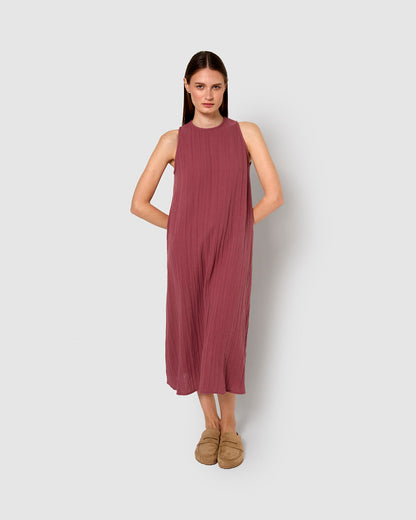 Vestido largo tirantes muselina malva