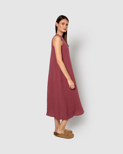 Vestido largo tirantes muselina malva