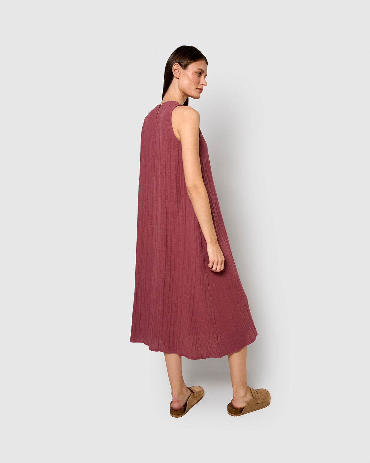 Vestido largo tirantes muselina malva