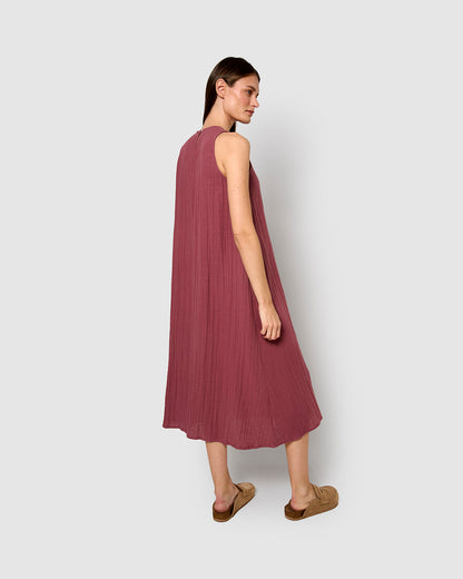 Vestido largo tirantes muselina malva