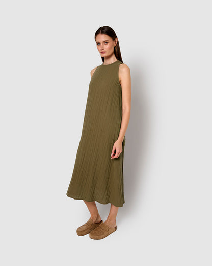Vestido largo tirantes muselina verde cacería