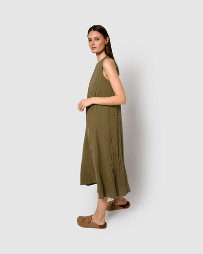 Vestido largo tirantes muselina verde cacería