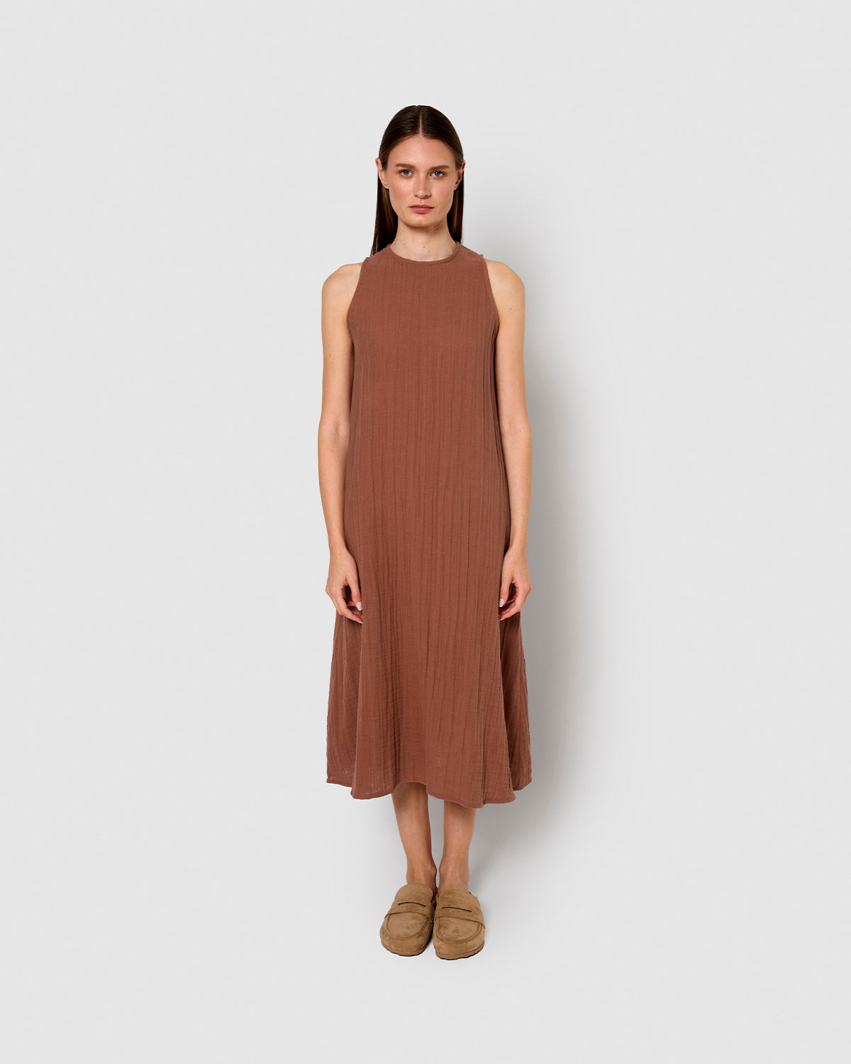 Vestido largo tirantes muselina rosette