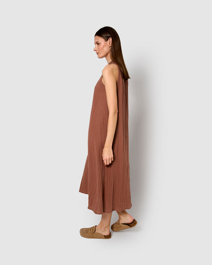 Vestido largo tirantes muselina rosette
