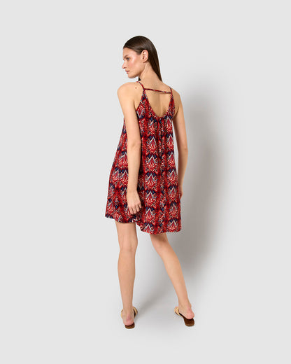 Vestido corto tirantes crepe sito burdeos