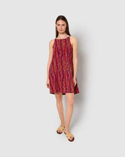 Vestido corto tirantes crepe tara burdeos