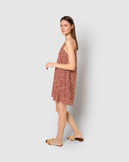 Vestido corto tirantes crepe serum teja